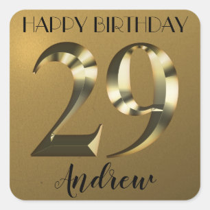 Metallic golden 29th birthday square sticker