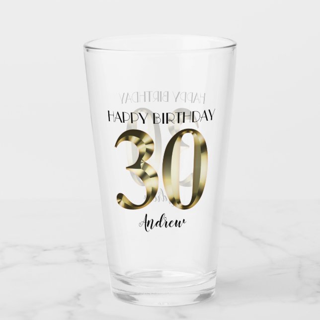 Metallic golden 30th birthday glass (Front)