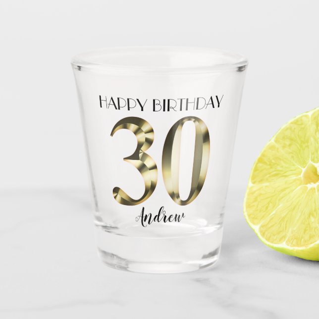 Metallic golden 30th birthday shot glass (Front)