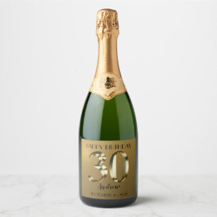 Metallic golden 30th birthday sparkling wine label