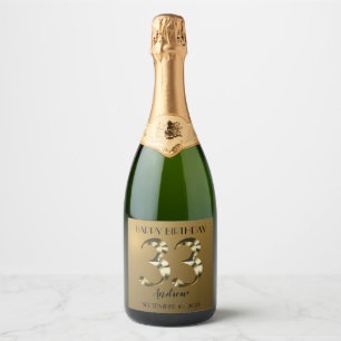 Metallic golden 33th birthday champagne label