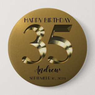 Metallic golden 35th birthday 10 cm round badge
