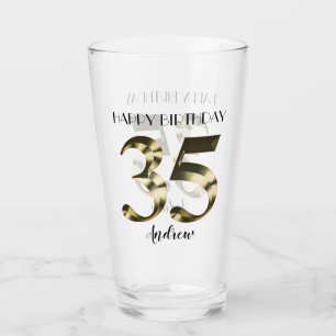 Metallic golden 35th birthday glass
