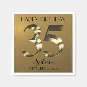 Metallic golden 35th birthday napkin