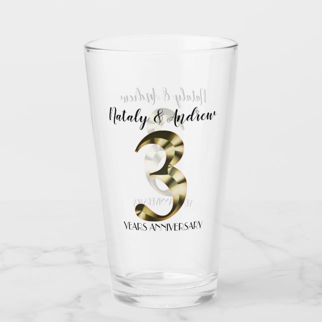 Metallic golden 3rd Wedding Anniversary Glass (Front)