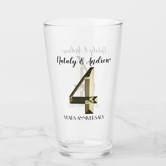 Metallic golden 4th Wedding Anniversary Glass (Front)