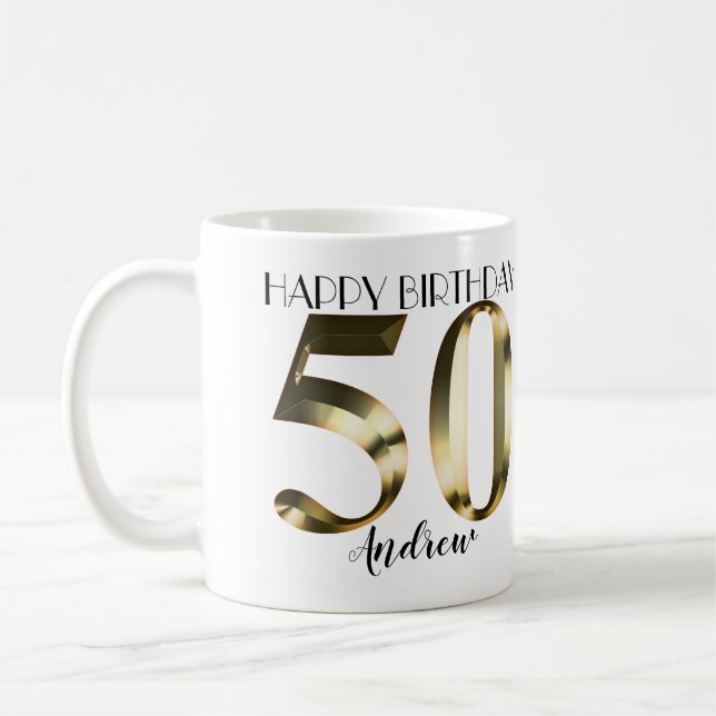 Metallic golden 50th birthday coffee mug (Left)