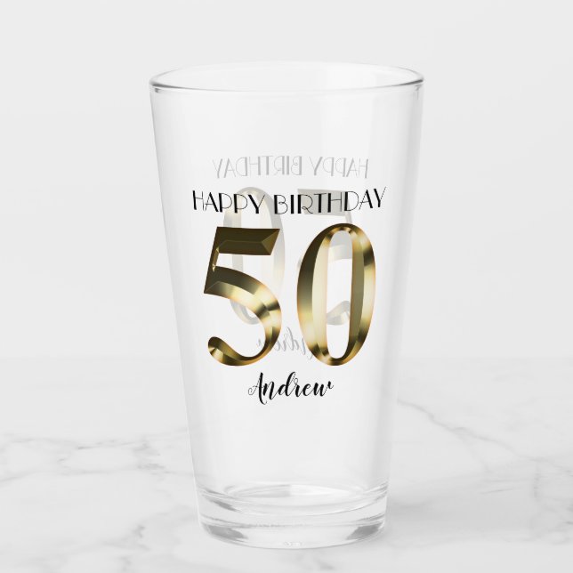 Metallic golden 50th birthday glass (Front)