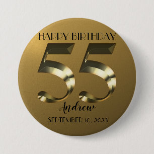 Metallic golden 55th birthday 7.5 cm round badge