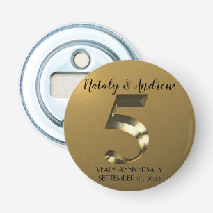 Metallic golden 5th Wedding Anniversary Bottle Opener