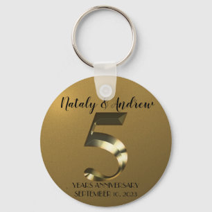 Metallic golden 5th Wedding Anniversary Key Ring