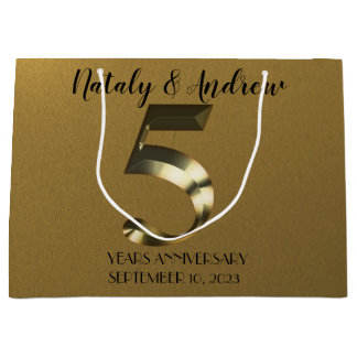 Metallic golden 5th Wedding Anniversary Large Gift Bag