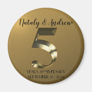 Metallic golden 5th Wedding Anniversary Magnet