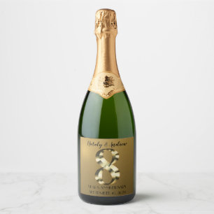 Metallic golden 8th Wedding Anniversary Sparkling Wine Label