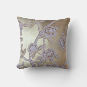 Metallic Golden Chinoiserie with Blooming Roses Cushion