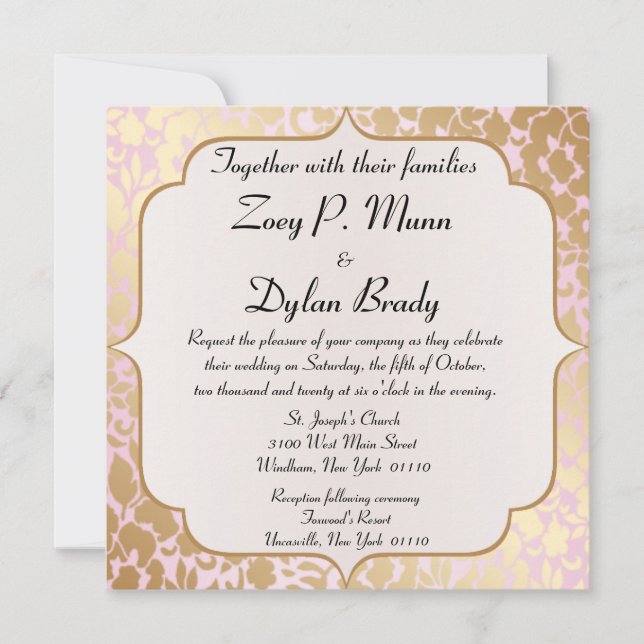 Metallic Golden Rose Pink Wedding Invitation (Front)