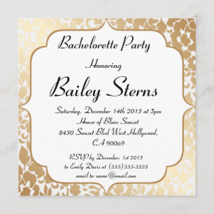 Metallic Golden White Floral Bachelorette Party Invitation