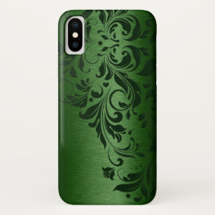 Metallic Green Background With Dark Green Lace Case-Mate iPhone Case