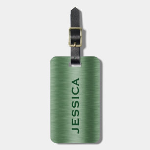 Metallic green brushed aluminium texture luggage tag