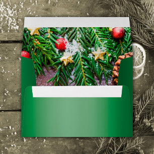 Metallic Green Holiday Pine Needles Christmas Envelope