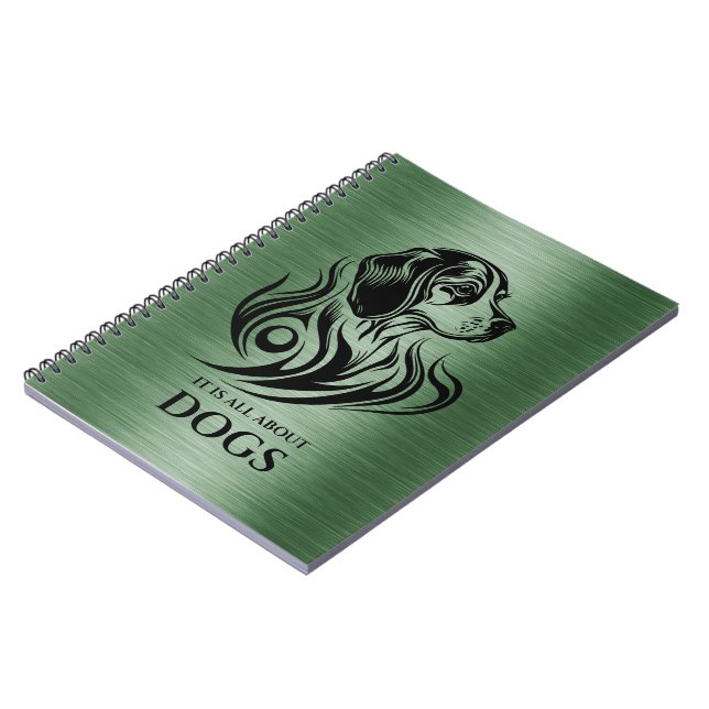 Metallic Green Ornamental Beagle Head Illustration Notebook (Left Side)