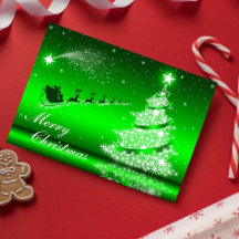 Metallic Green Sparkling Christmas Tree Card