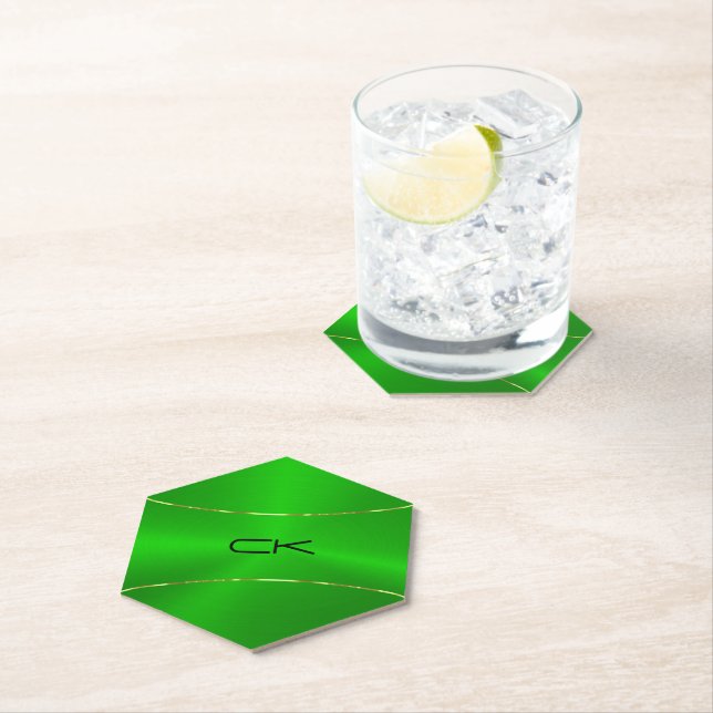 Metallic green with gold accent paper coaster (Insitu)