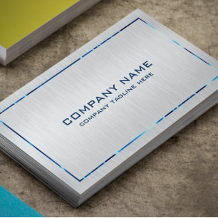 Metallic Grey Blue Border Brushed Steel Look Business Card