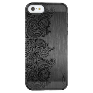 Metallic Grey Brushed Aluminium Black Paisley Lace Clear iPhone SE/5/5s Case