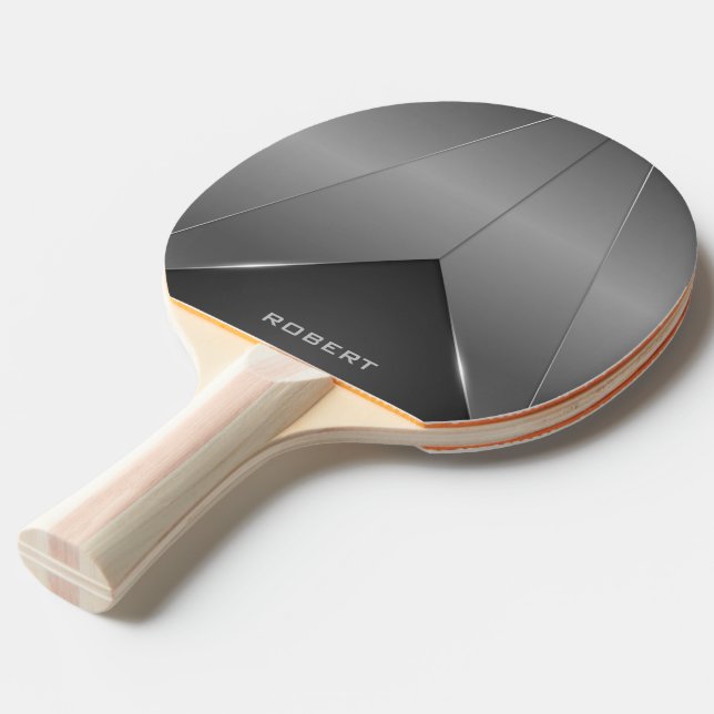 Metallic grey geometric design monogram ping pong paddle (Back Angle)
