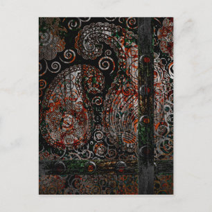 Metallic Grunge Paisley Red Rust Grey with Rivets Postcard
