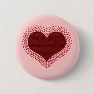 Metallic Heart Button, Red 6 Cm Round Badge