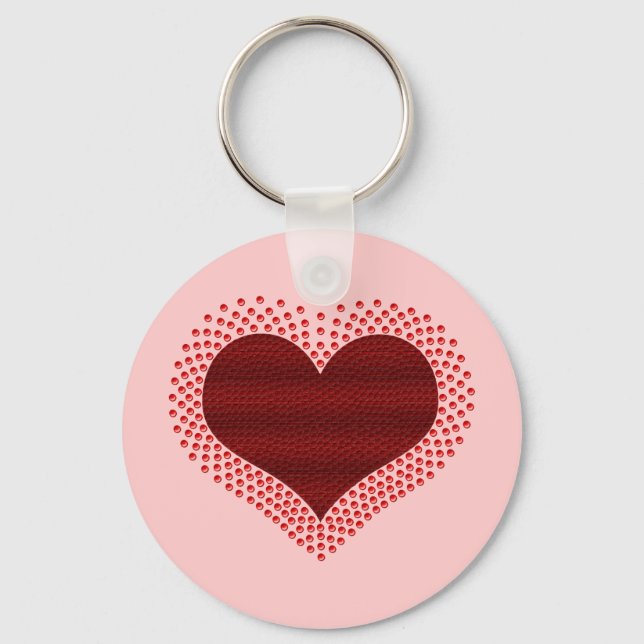 Metallic Heart Keychain, Red Key Ring (Front)