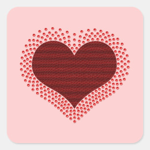 Metallic Heart Square Stickers, Red Sticker