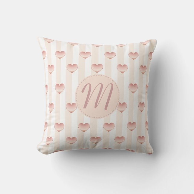 Metallic Hearts & Stripes Girly Monogram Cushion (Front)