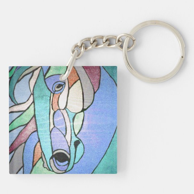 Metallic Horse in Blue Keychain (Back)