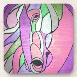 Metallic Horse in Pink Coaster Set