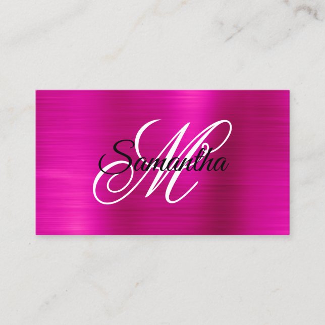 Metallic Hot Pink Foil Fancy Monogram Business Card (Front)