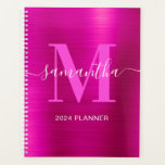 Metallic Hot Pink Signature Monogram Planner<br><div class="desc">Create your own girly personalised name and monogrammed planner or appointment book for her.
The fuchsia faux metallic foil digital art graphic will print like a photo.
Bright pink and white contemporary monogram with elegant signature style calligraphy design can be customised.</div>
