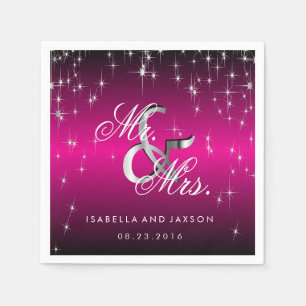 Metallic Hot Pink Star Lights Design Napkin
