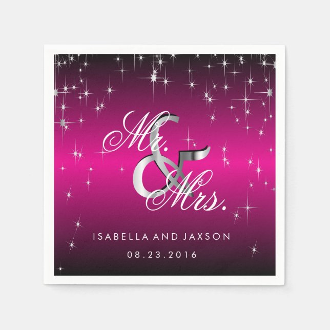 Metallic Hot Pink Star Lights Design Napkin (Front)
