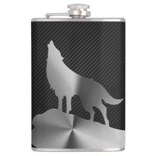 Metallic howling wolf with carbon fibre hip flask