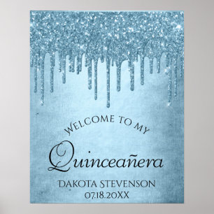 Metallic Ice Blue Drip   Glitzy Glam Sweet Sixteen Poster