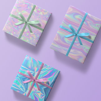 Metallic Iridescent Rainbow Pink Aqua Purple Girly Wrapping Paper Sheet