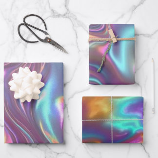 Metallic Iridescent Rainbow Pink Aqua Purple  Wrapping Paper Sheet