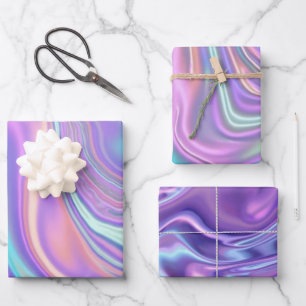 Metallic Iridescent Rainbow Pink Aqua Purple  Wrapping Paper Sheet