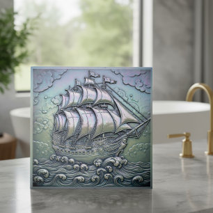 Metallic Iridescent Sailing Ship D1223 Tile