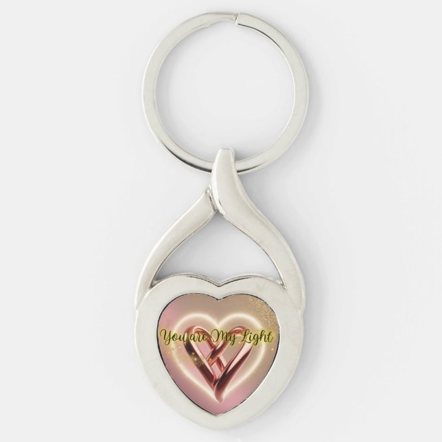 Metallic Key Heart Shape You are My Light Ring (Front)