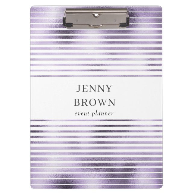 metallic lavender foil stripes monogram clipboard (Front)