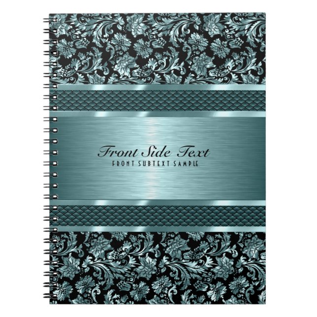 Metallic Light Green Vintage Floral Damasks Notebook (Front)